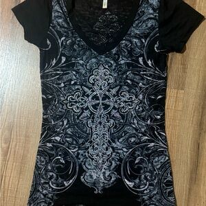 THIS IS A REAL VINTAGE TOP CANT ALTER PRICE (unless)Black Embellished V-Neck Top